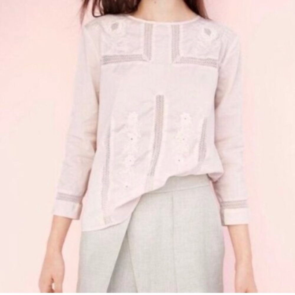 J crew embroidered pink top